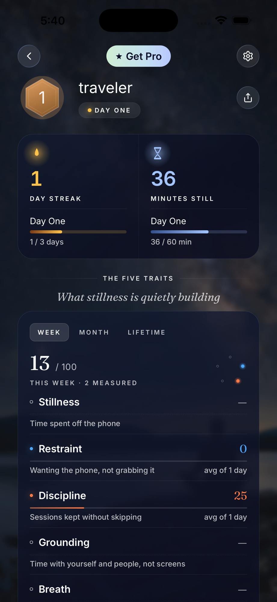 Insights screen with screen time, pickups, notifications and distractions